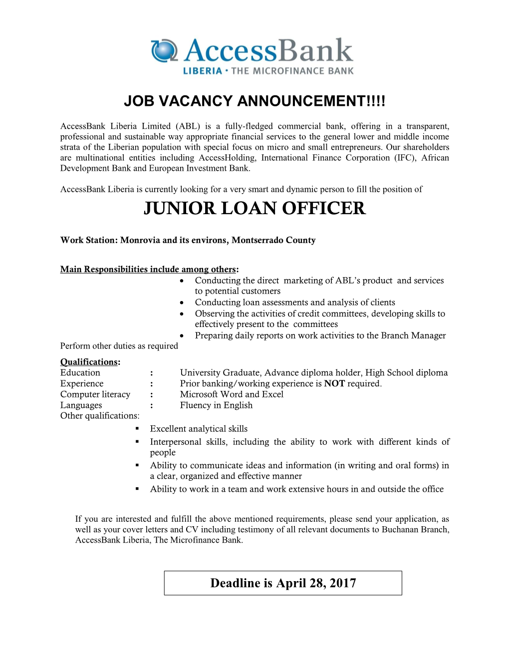 Junior Loan Officer