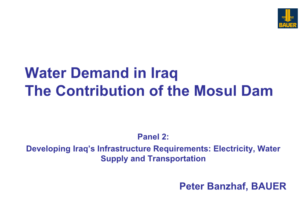 Water Demand in Iraq the Contribution of the Mosul Dam