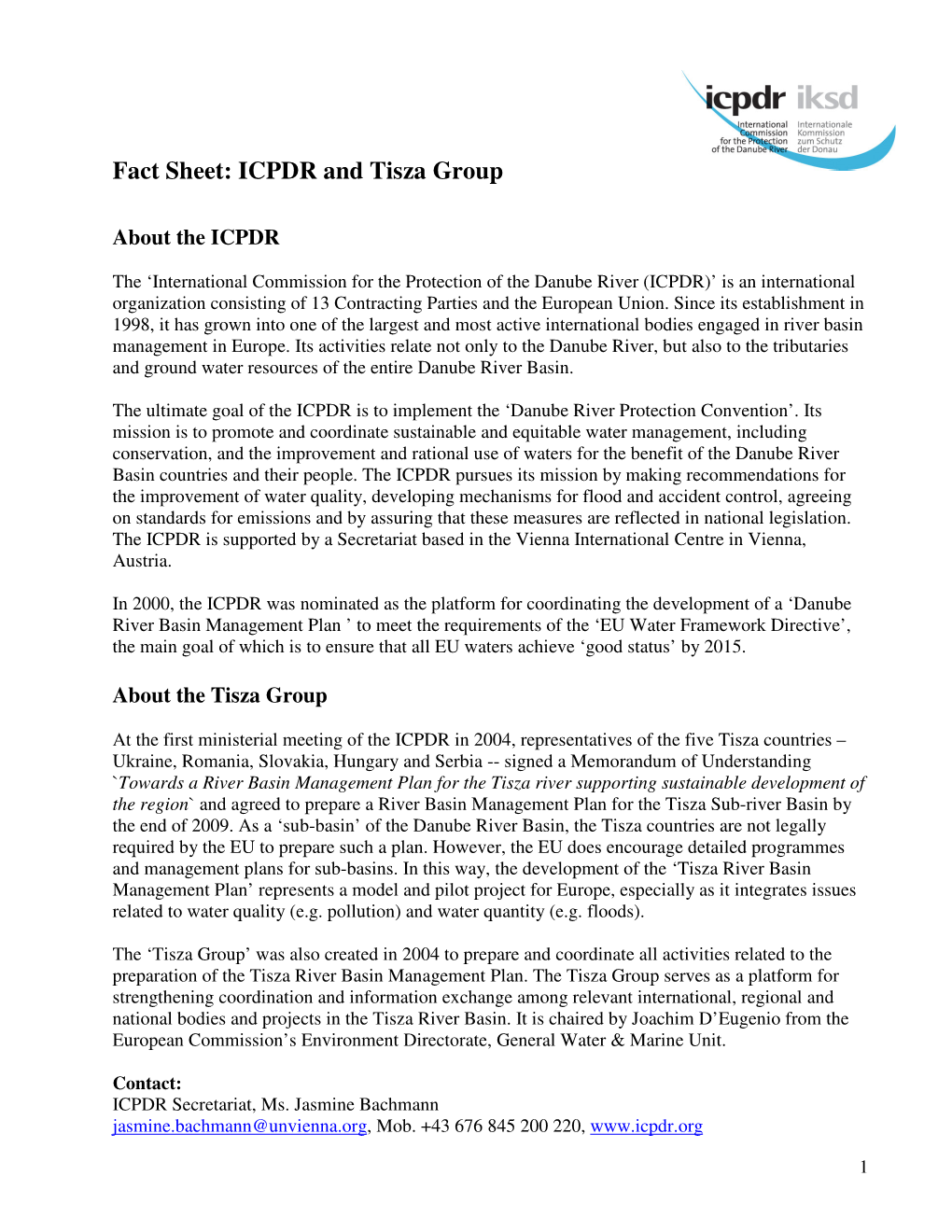 Fact Sheet: ICPDR and Tisza Group