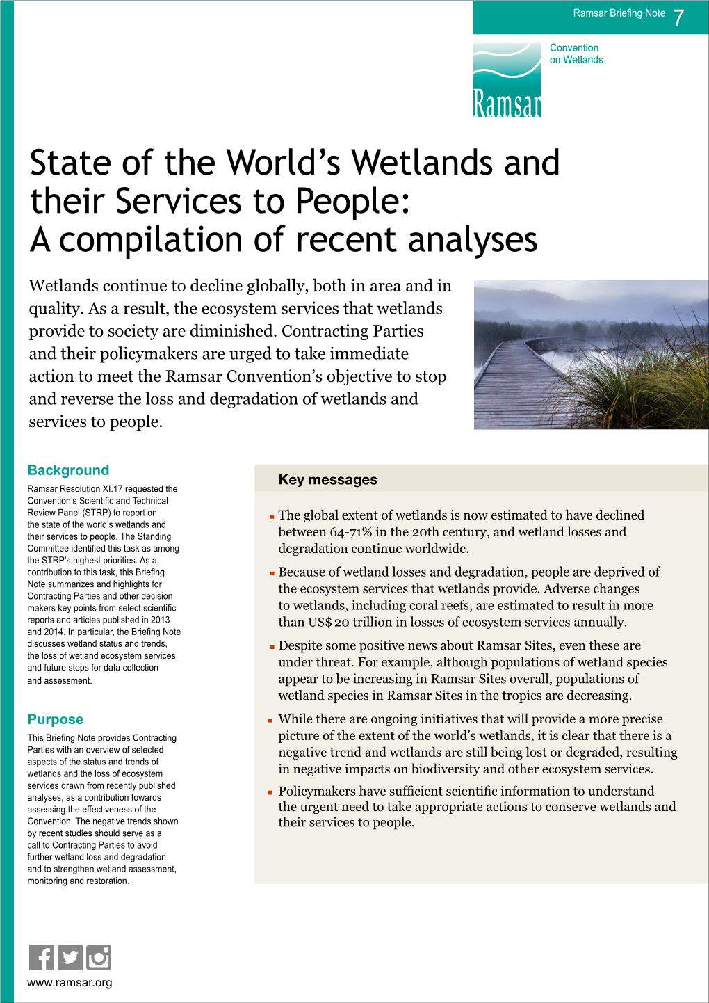 State of the World's Wetlands and Their Services to People: A