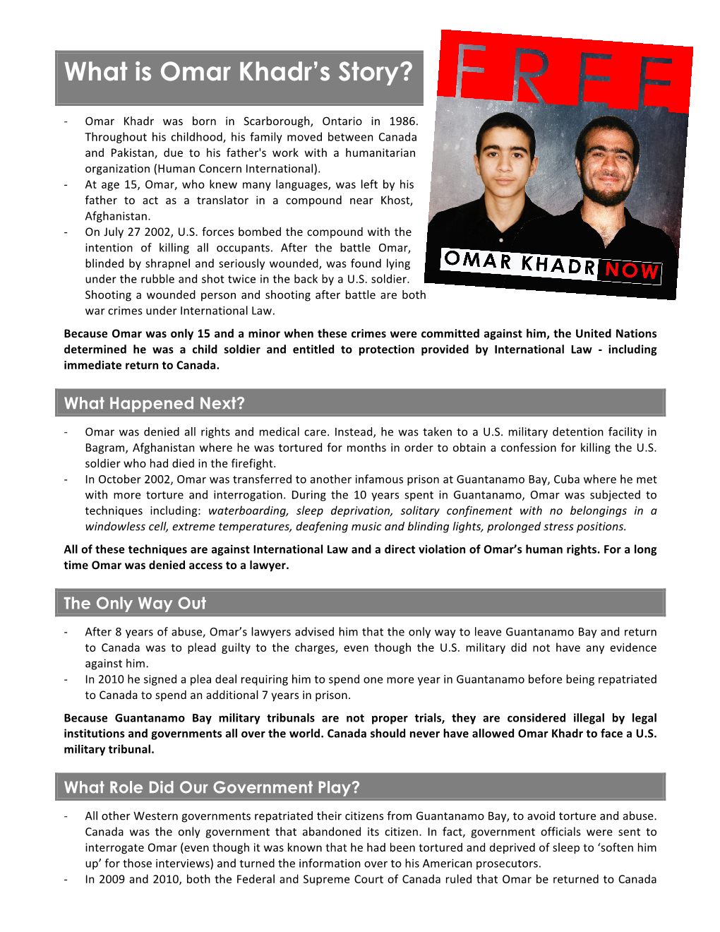 2015 Student Handout L What Is Omar Khadr's Story