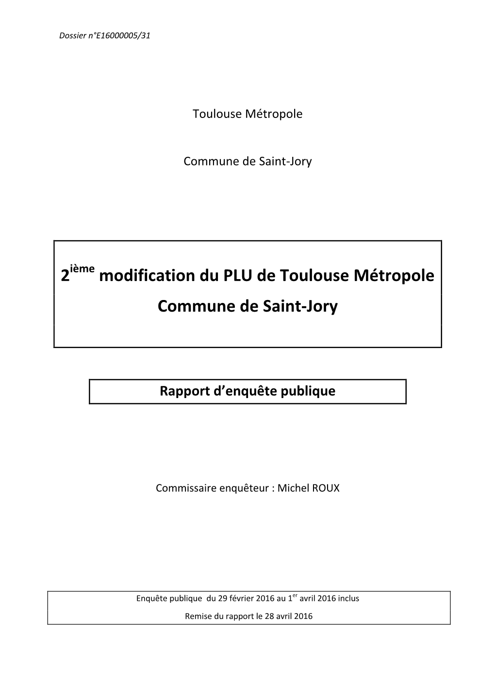 2 Modification Du PLU De Toulouse Métropole Commune De Saint-Jory