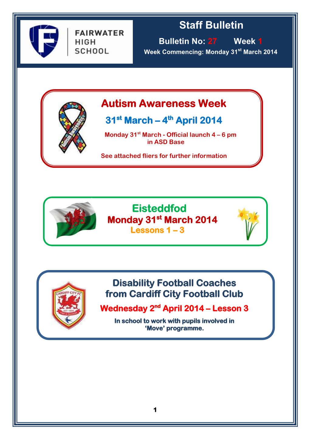 Autism Awareness Week 31St March