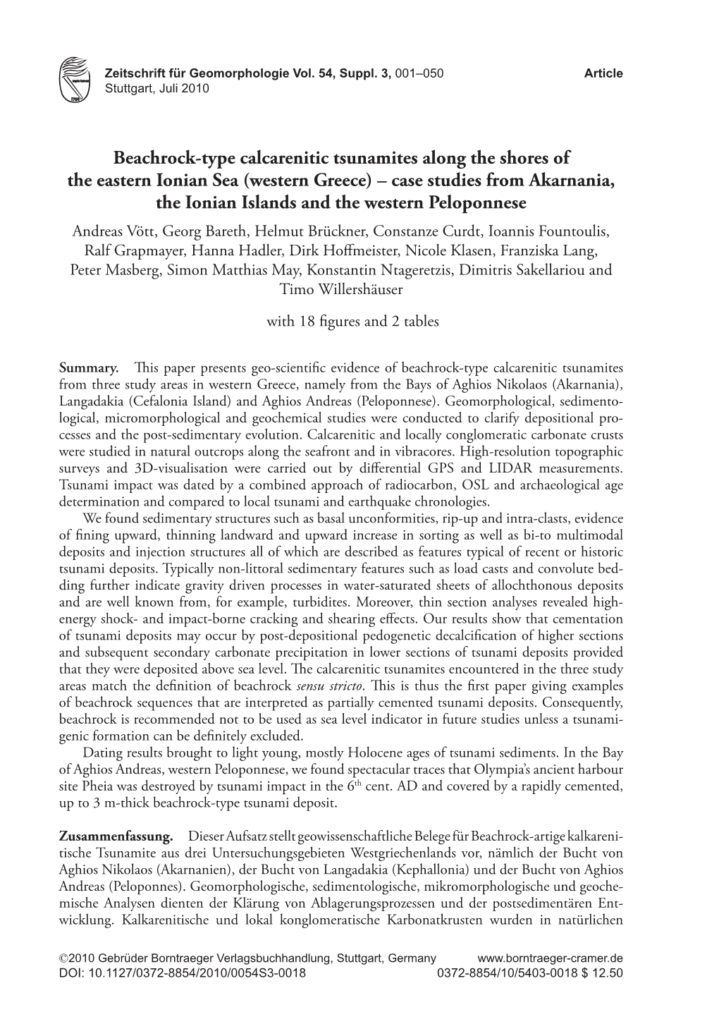 Beachrock-Type Calcarenitic Tsunamites Along the Shores of the Eastern Ionian Sea (Western Greece) – Case Studies from Akarnan