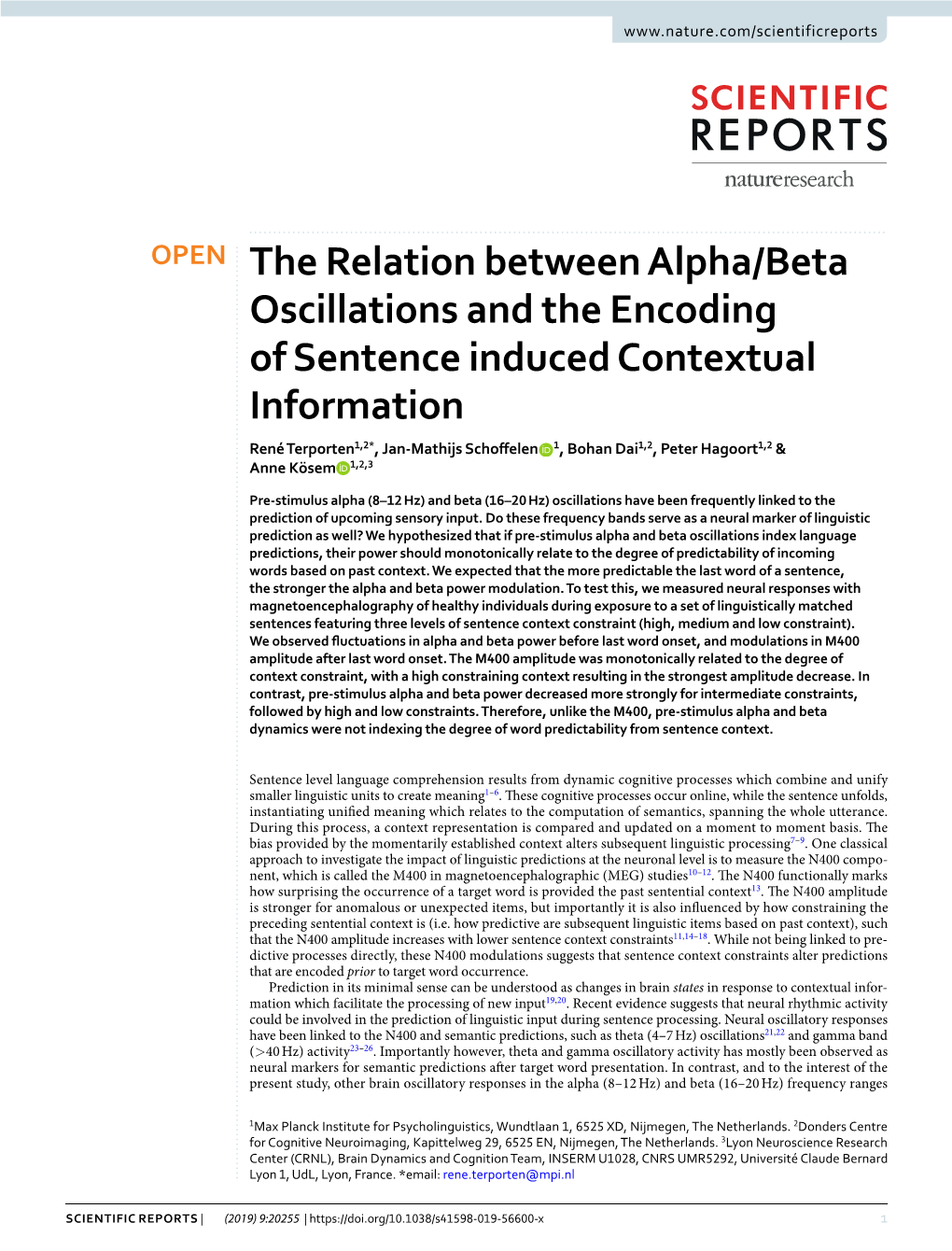 The Relation Between Alpha/Beta Oscillations and the Encoding Of