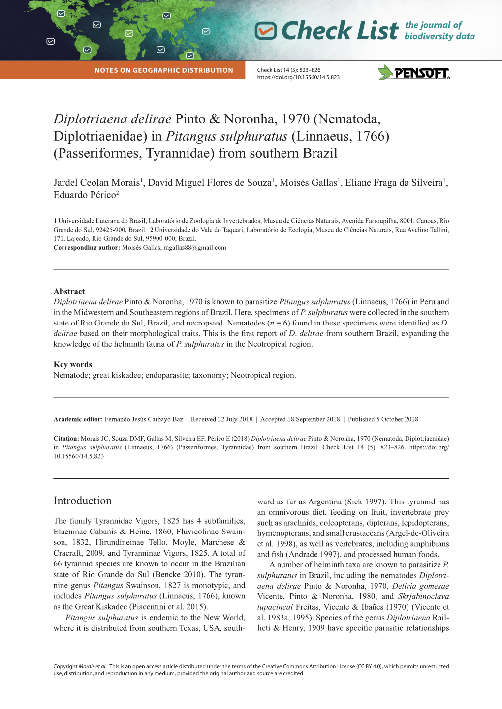 Diplotriaena Delirae Pinto & Noronha, 1970