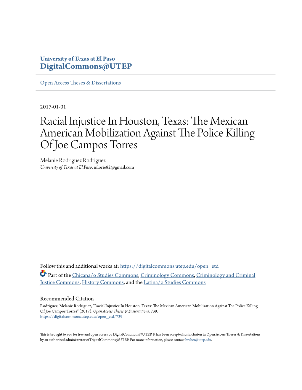 Racial Injustice in Houston, Texas: the Mexican American Mobilization Against the Police Killing of Joe Campos Torres