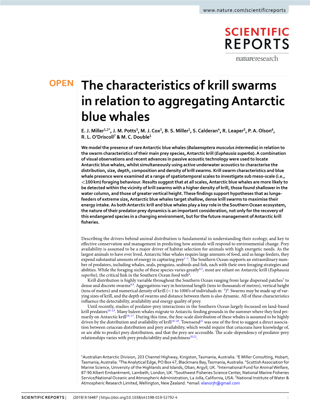 The Characteristics of Krill Swarms in Relation to Aggregating Antarctic Blue Whales E