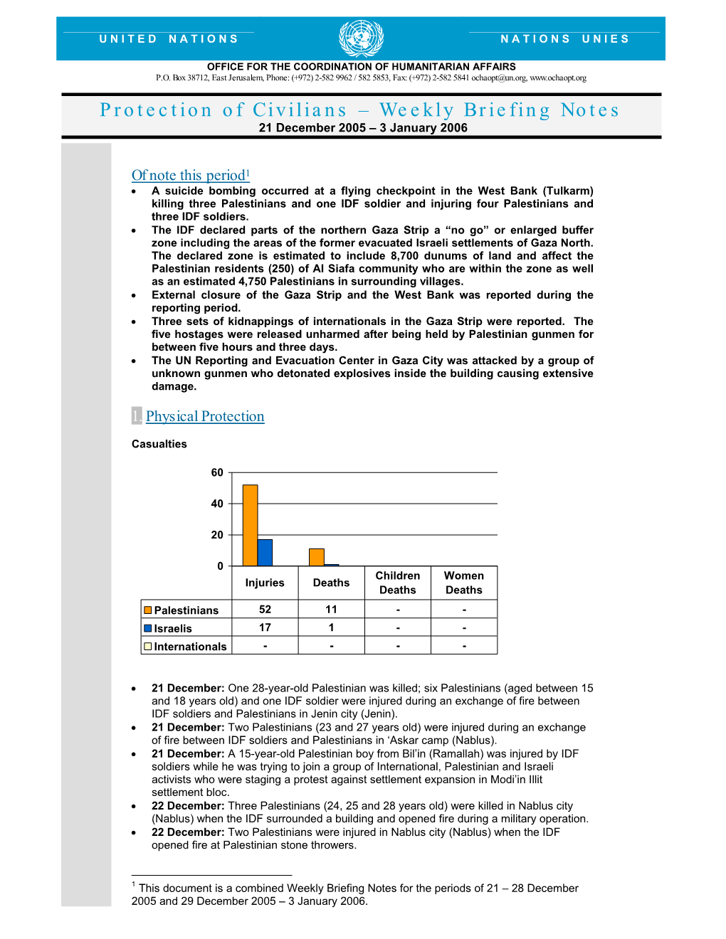 Protection of Civilians – Weekly Briefing Notes 21 December 2005 – 3 January 2006