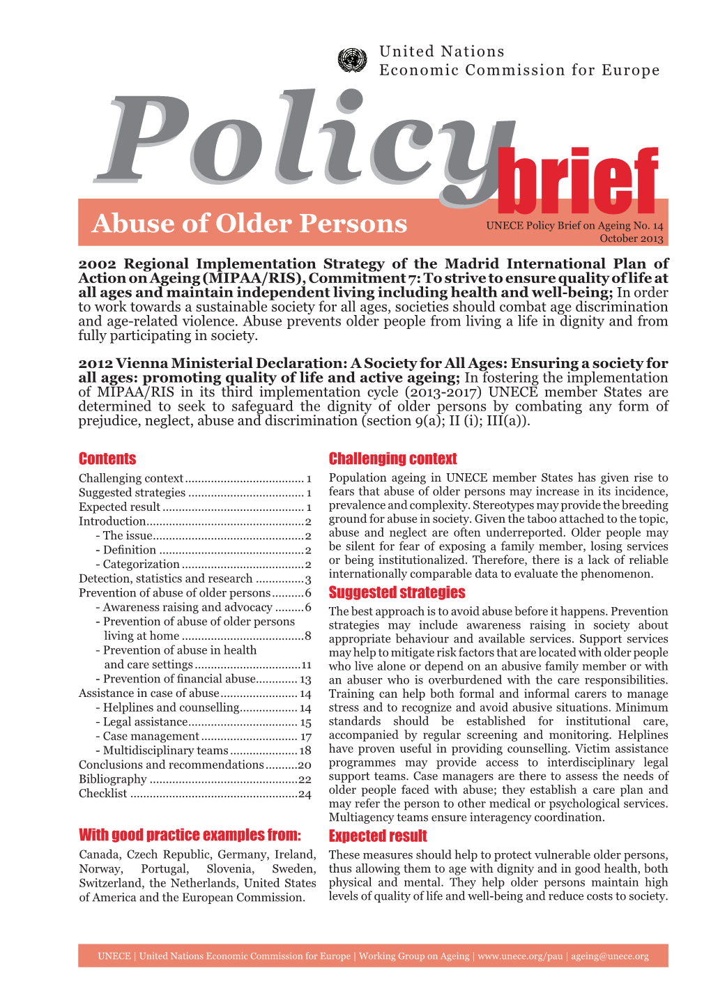 Abuse of Older Persons Unecebrief Policy Brief on Ageing No