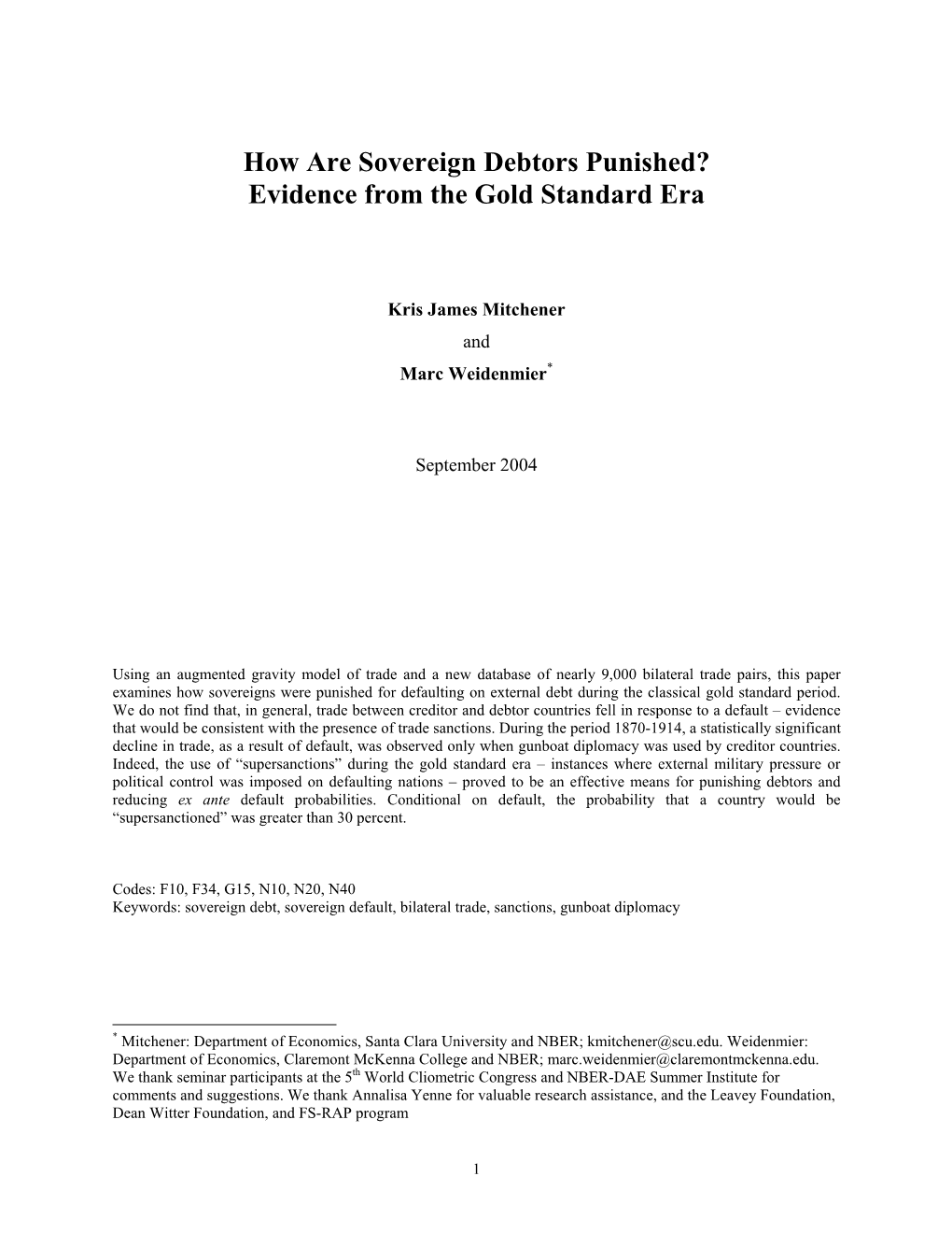 How Are Sovereign Debtors Punished? Evidence from the Gold Standard Era