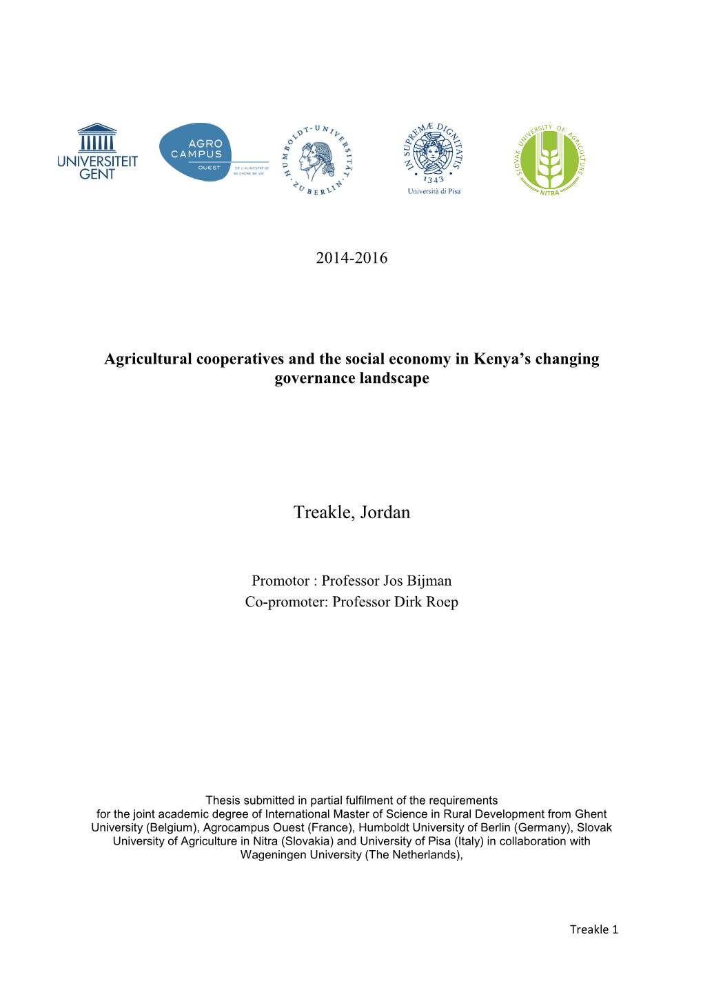 2014-2016 Agricultural Cooperatives and the Social Economy in Kenya's