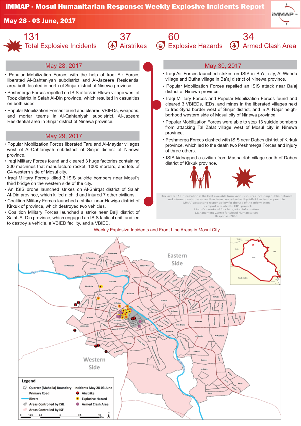 Immap - Mosul Humanitarian Response: Weekly Explosive Incidents Report