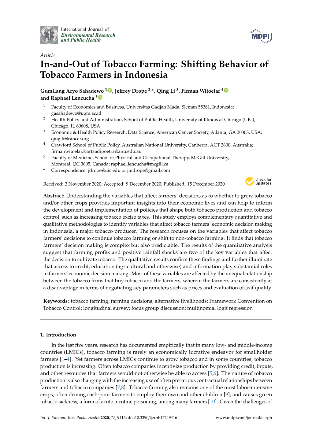 Shifting Behavior of Tobacco Farmers in Indonesia