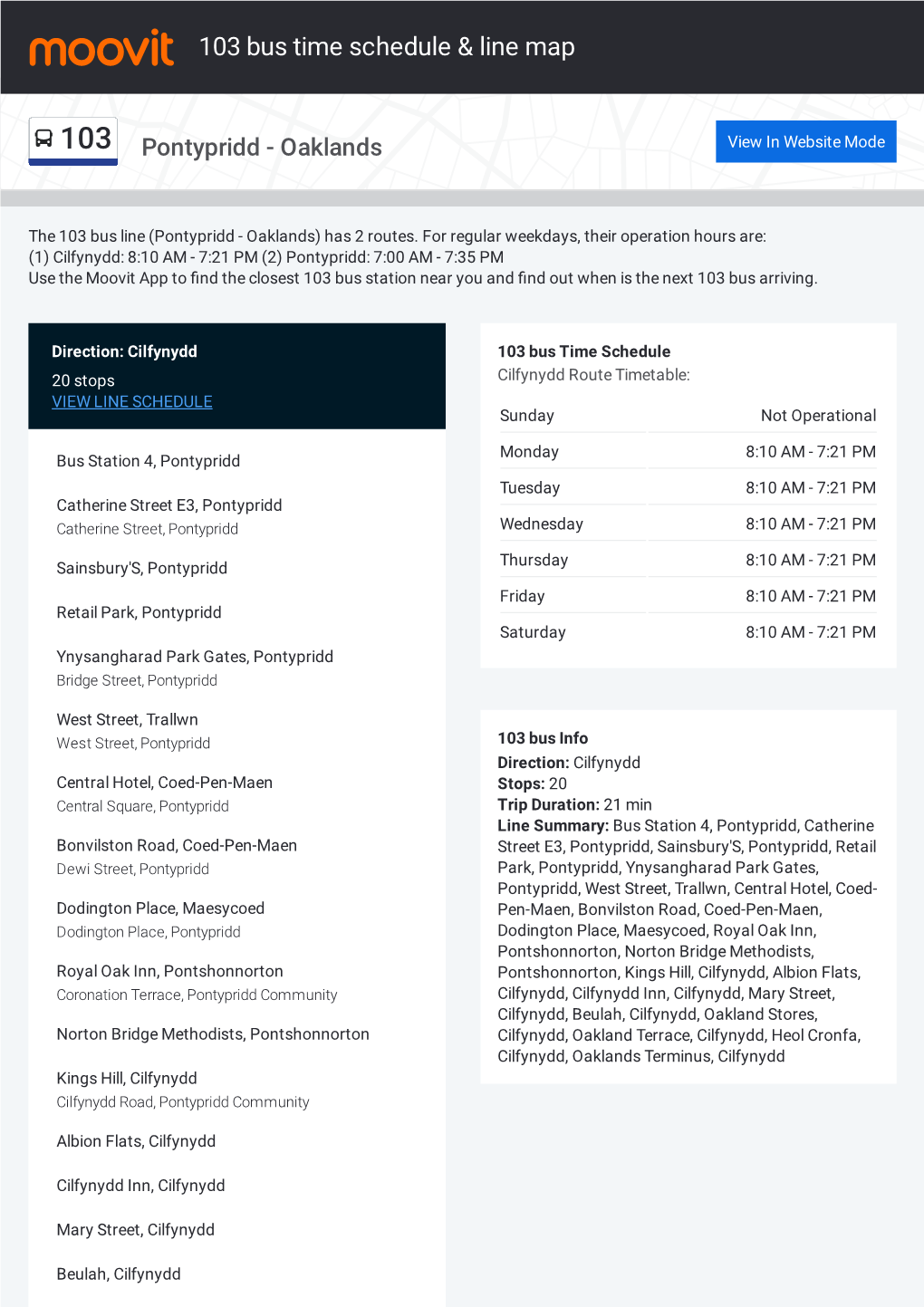 103 Bus Time Schedule & Line Route