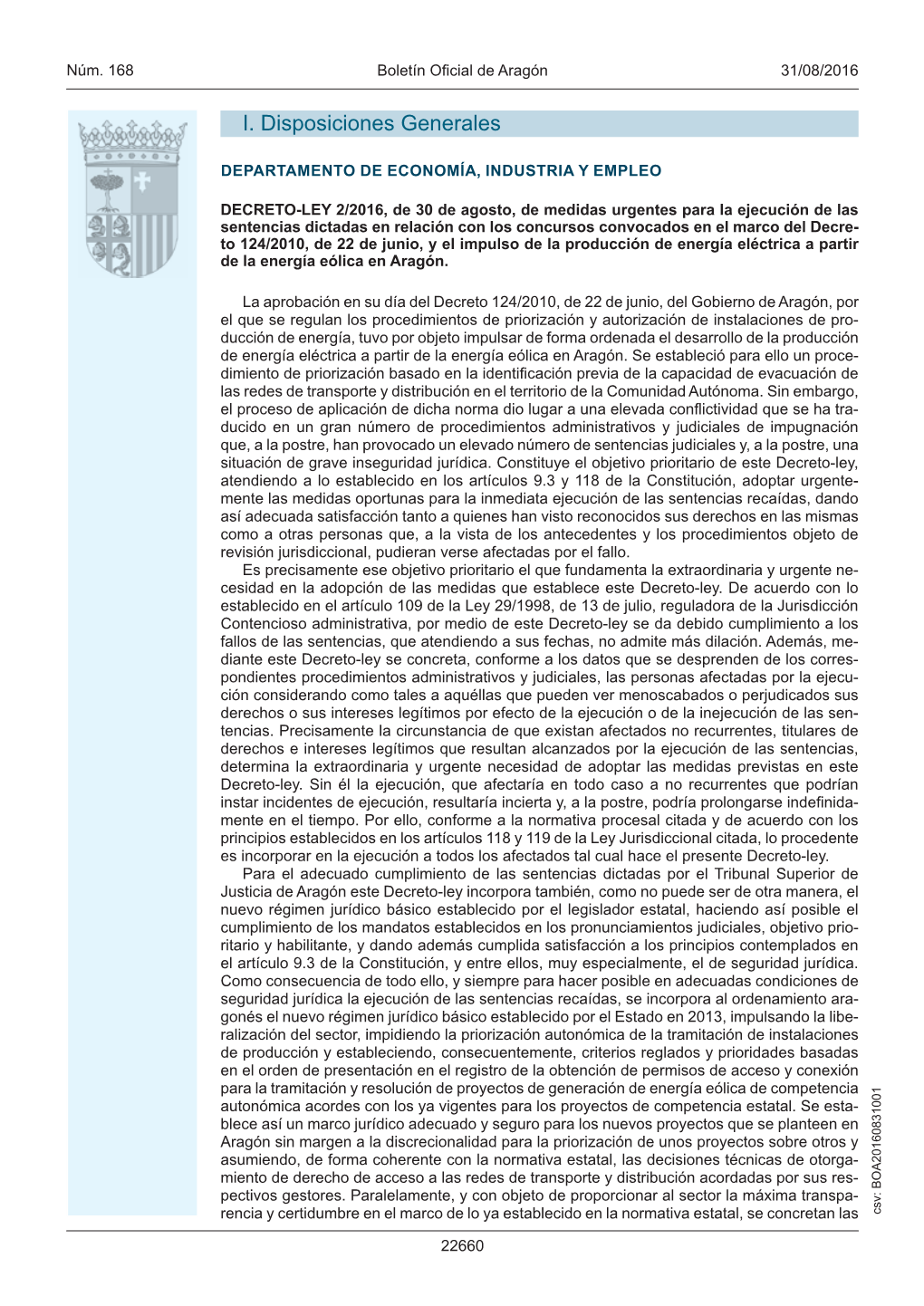 DECRETO-LEY 2/2016, De 30 De Agosto, De Medidas Urgentes Para