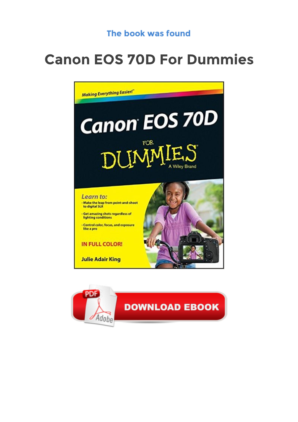 Free Ebooks Canon EOS 70D for Dummies Pdf Download