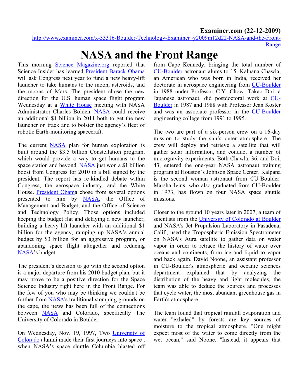 NASA and the Front Range