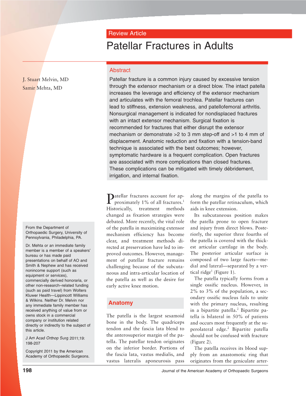 Patellar Fractures in Adults