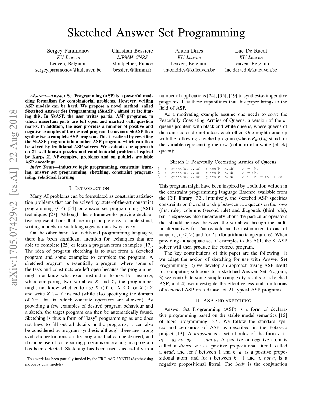 Sketched Answer Set Programming