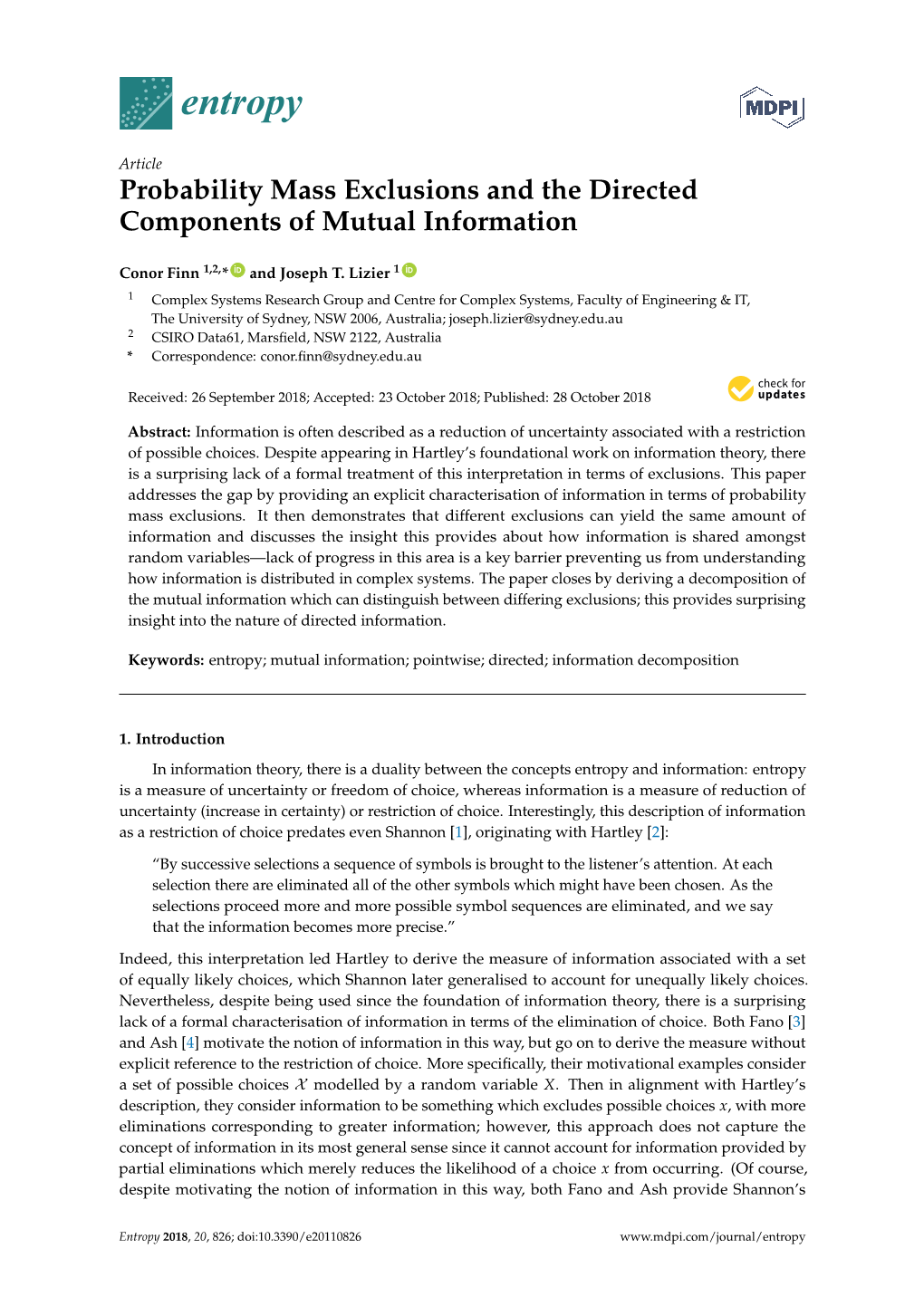 Probability Mass Exclusions and the Directed Components of Mutual Information