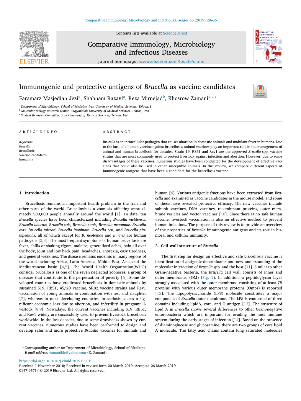 Immunogenic and Protective Antigens of Brucella As Vaccine Candidates