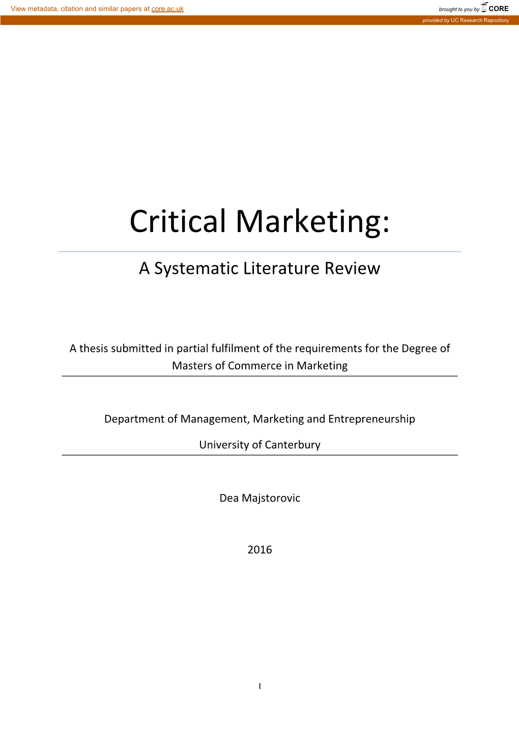 Critical Marketing: a Systematic Literature Review