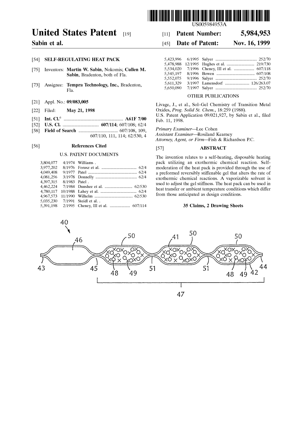 United States Patent (19) 11 Patent Number: 5,984,953 Sabin Et Al