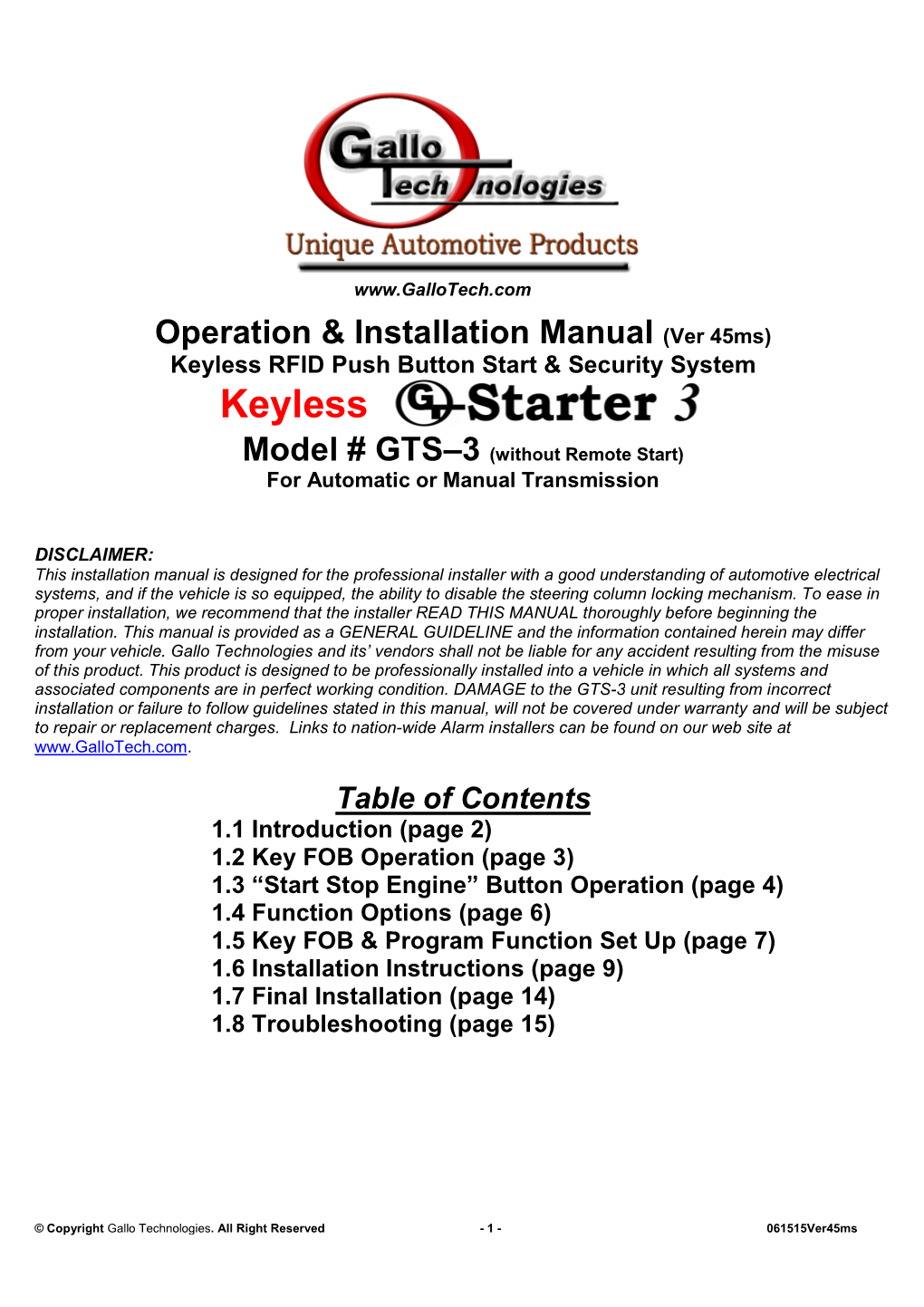 Operation & Installation Manual (Ver 45Ms)