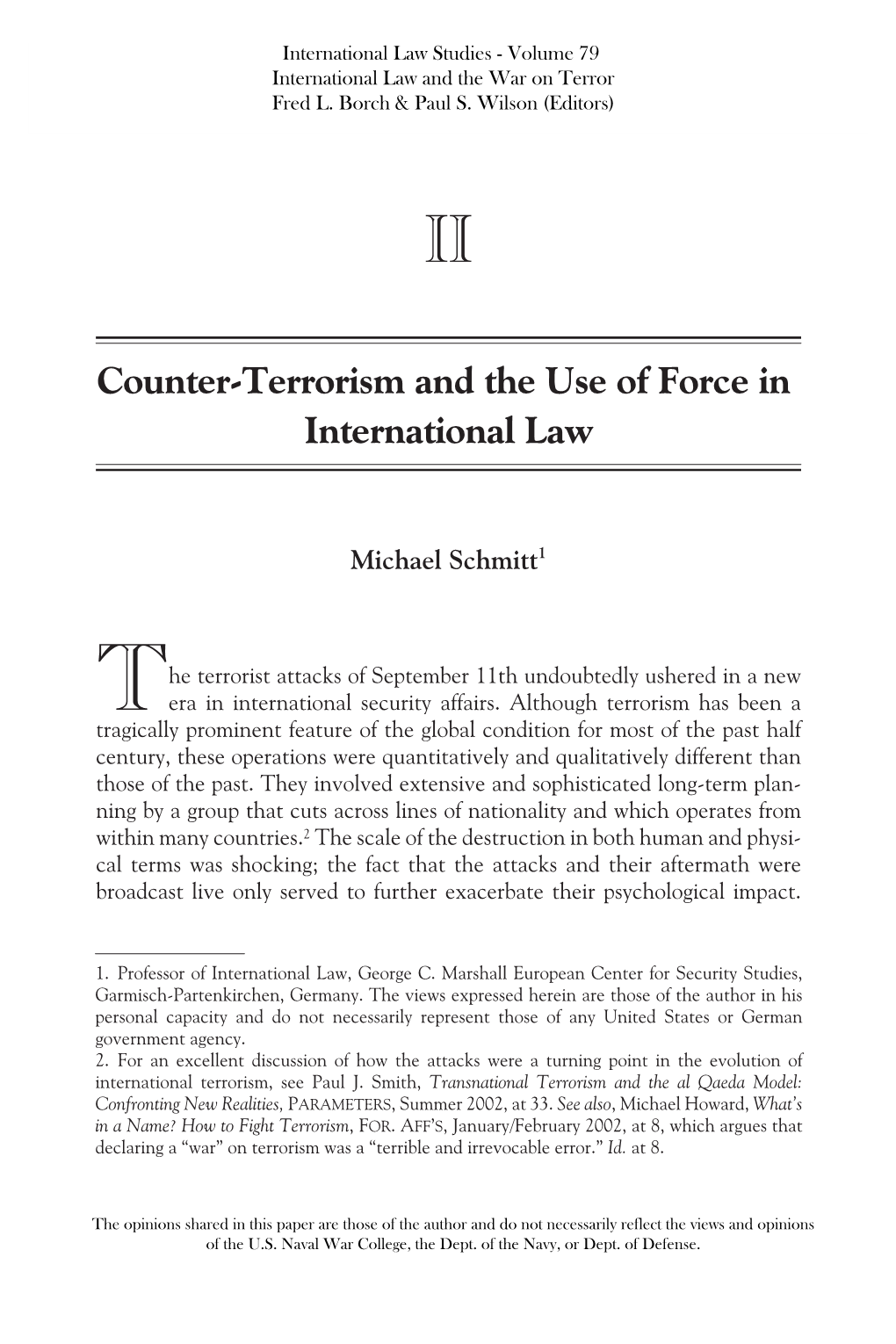 Terrorism and the Use of Force in International Law