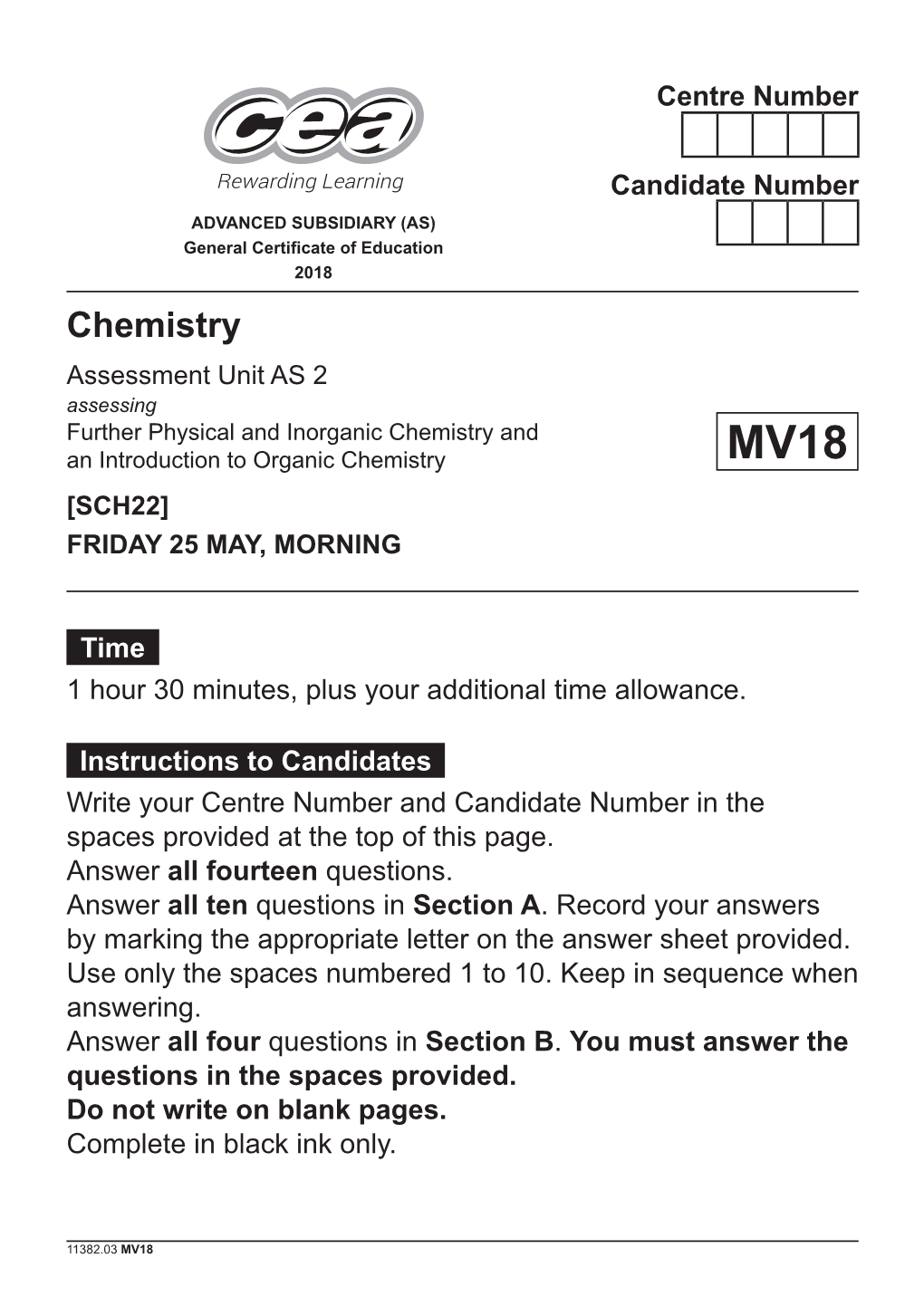 11382.03 GCE Chemistry AS 2 (MV18)