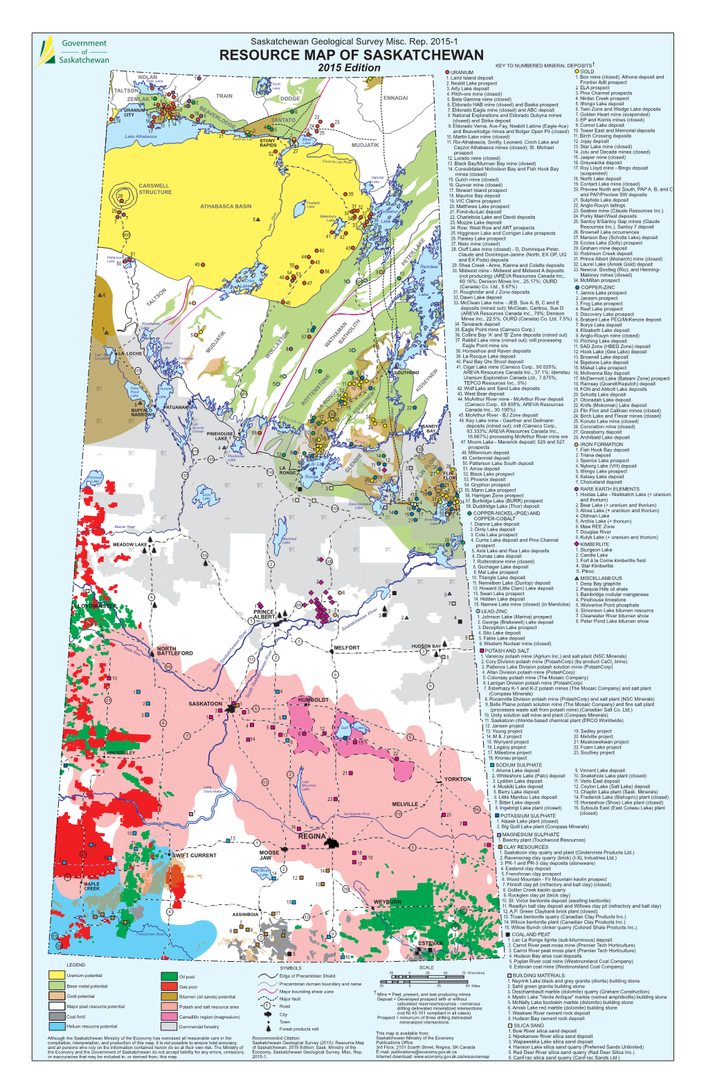 Resource Map of Saskatchewan 2015