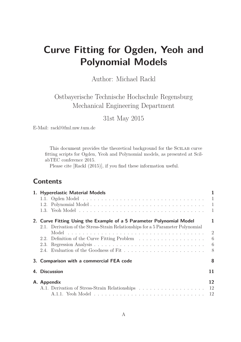 Curve Fitting for Ogden, Yeoh and Polynomial Models