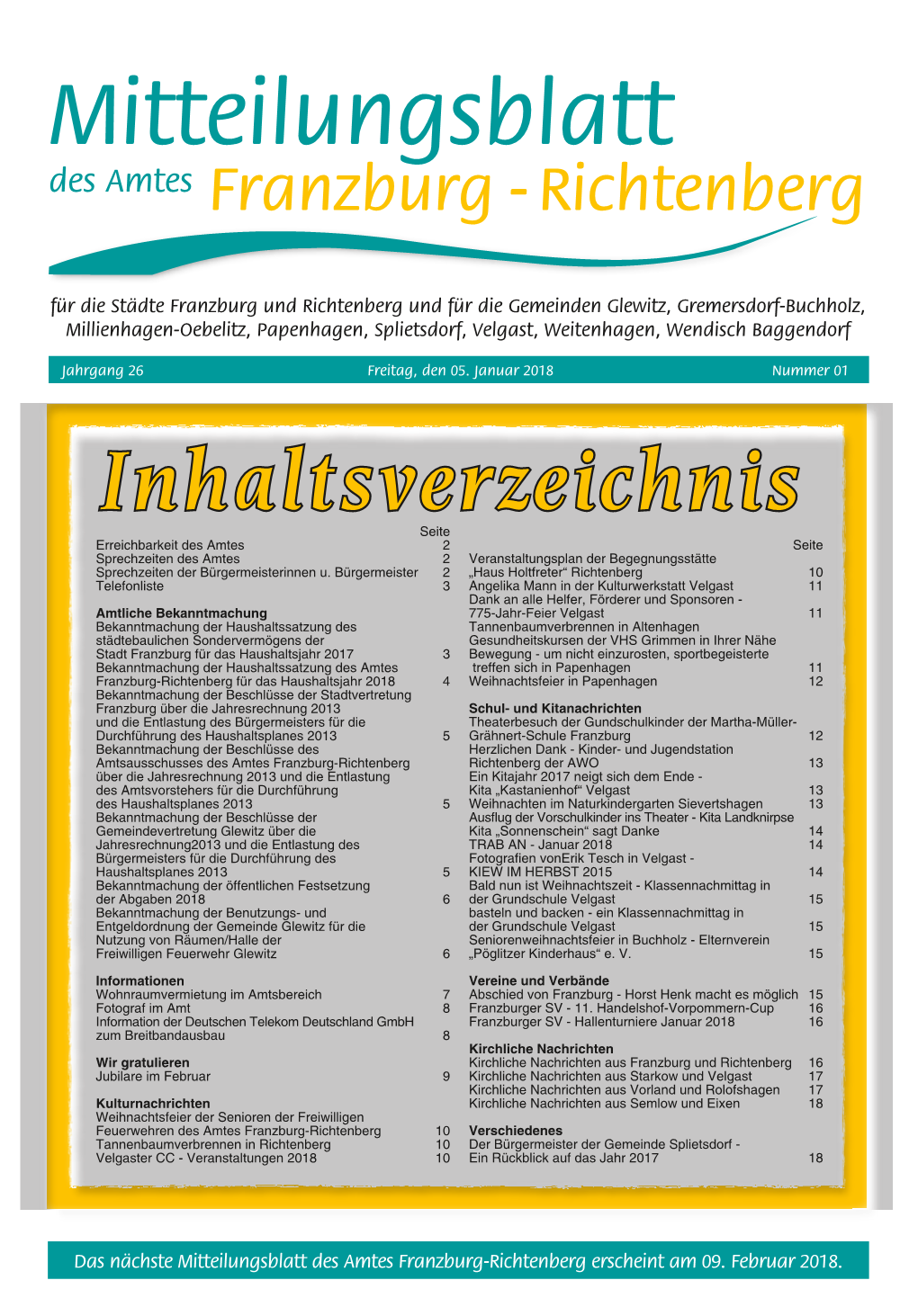 Mitteilungsblatt Des Amtes Franzburg - Richtenberg