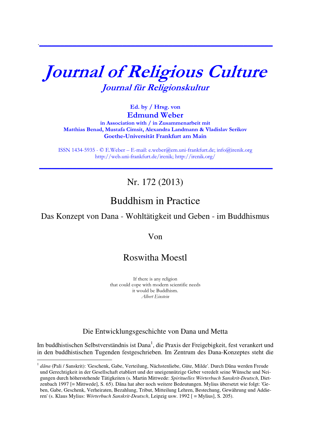 Journal of Religious Culture Journal Für Religionskultur