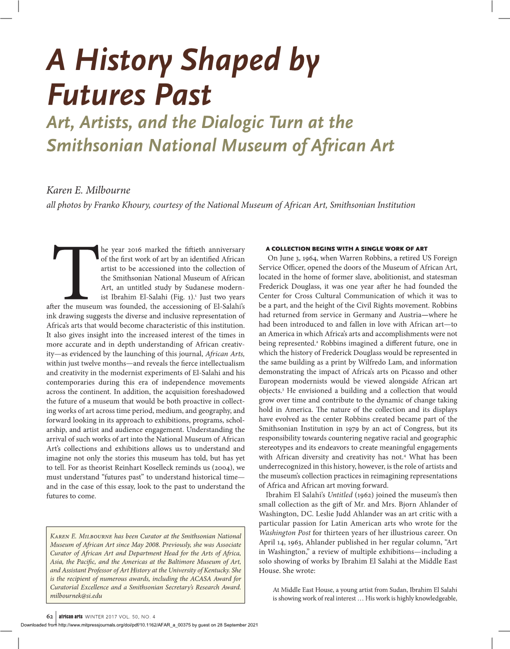 A History Shaped by Futures Past Art, Artists, and the Dialogic Turn at the Smithsonian National Museum of African Art