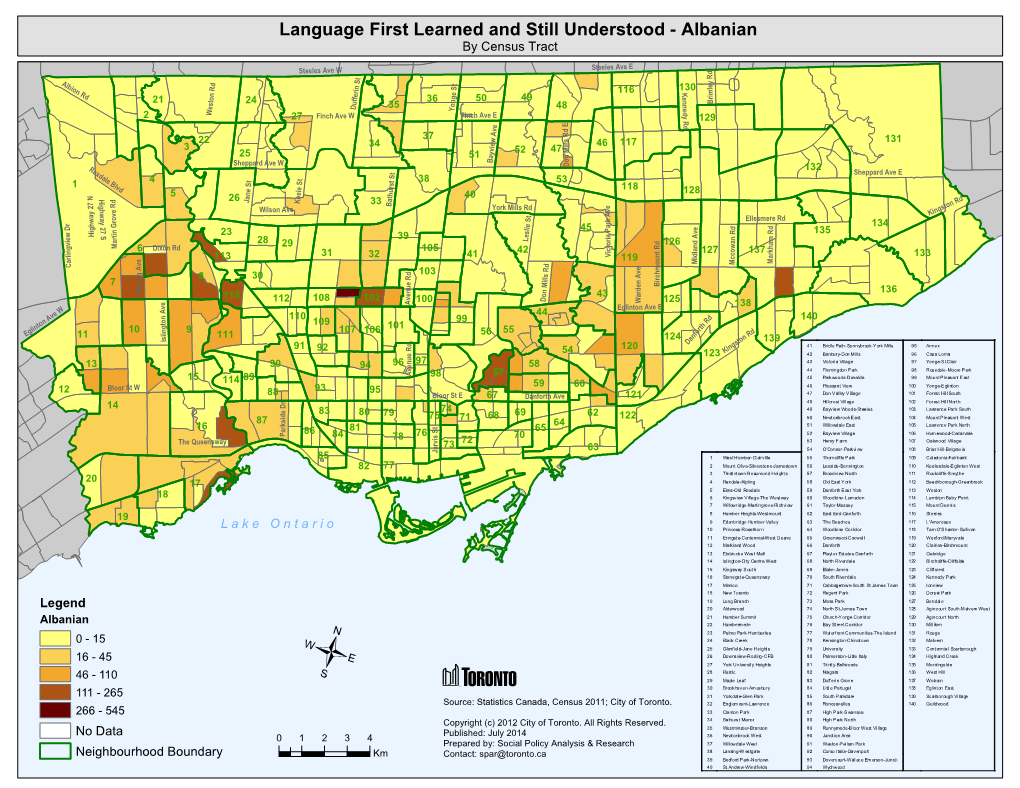 Language First Learned and Still Understood - Albanian by Census Tract