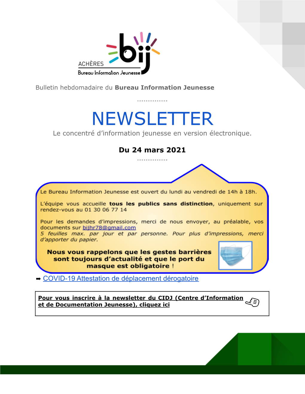 Newsletter BIJ Infos Du 24/03/2021