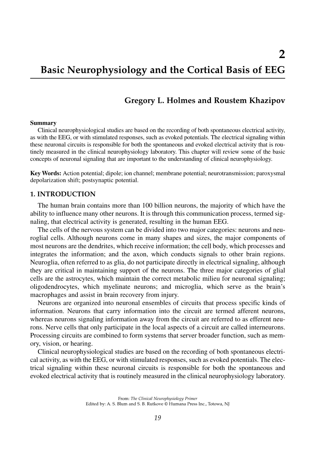 Basic Neurophysiology and the Cortical Basis of EEG