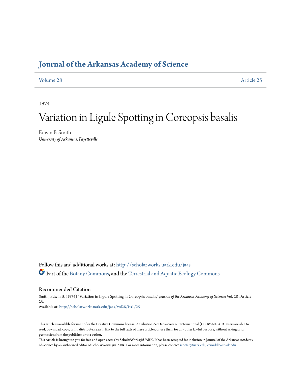 Variation in Ligule Spotting in Coreopsis Basalis Edwin B