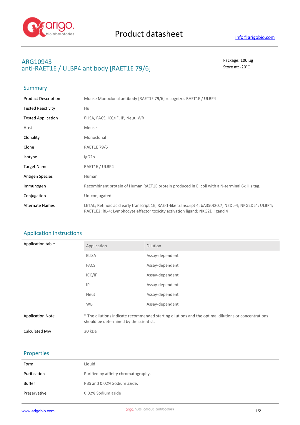 Anti-RAET1E / ULBP4 Antibody [RAET1E 79/6] (ARG10943)