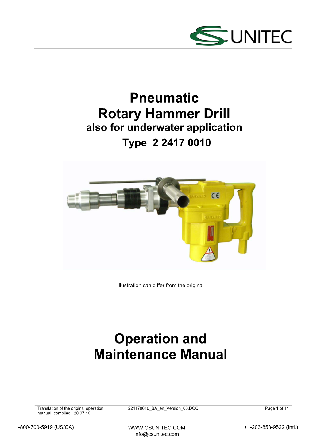 Pneumatic Rotary Hammer Drill Operation and Maintenance Manual