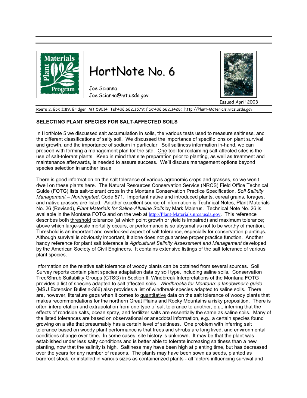 Hortnote No. 6