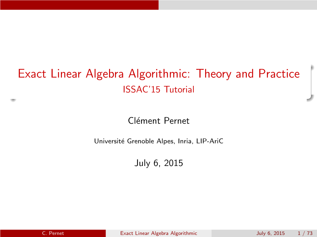 Parallel Exact Linear Algebra Ingredients for the Parallelization Parallel Dense Linear Algebra Mod P