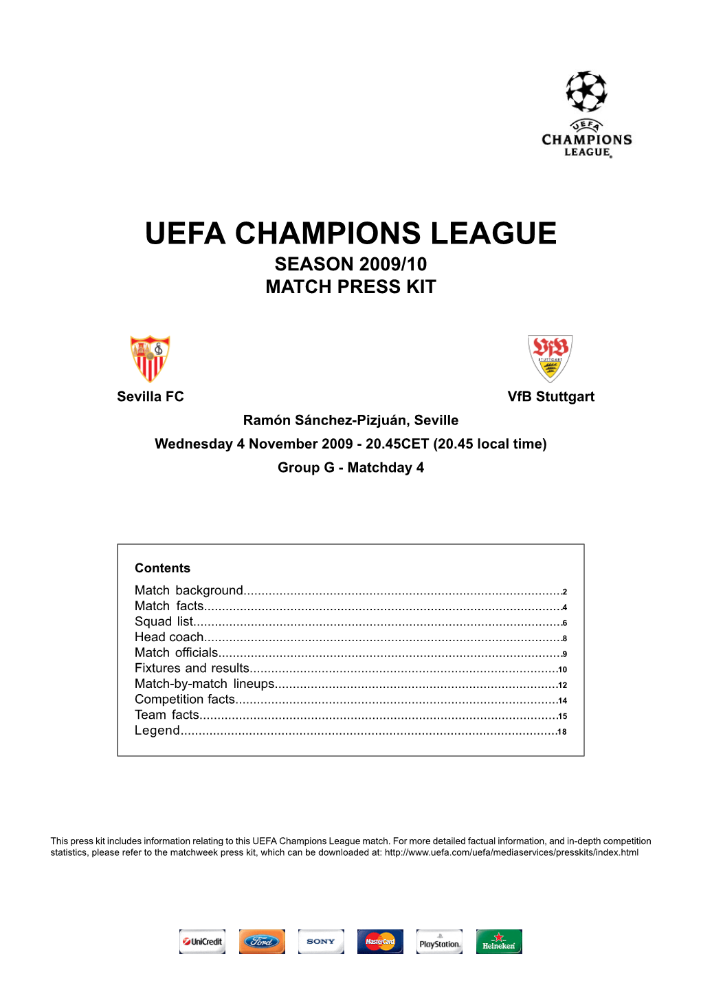 Uefa Champions League Season 2009/10 Match Press Kit