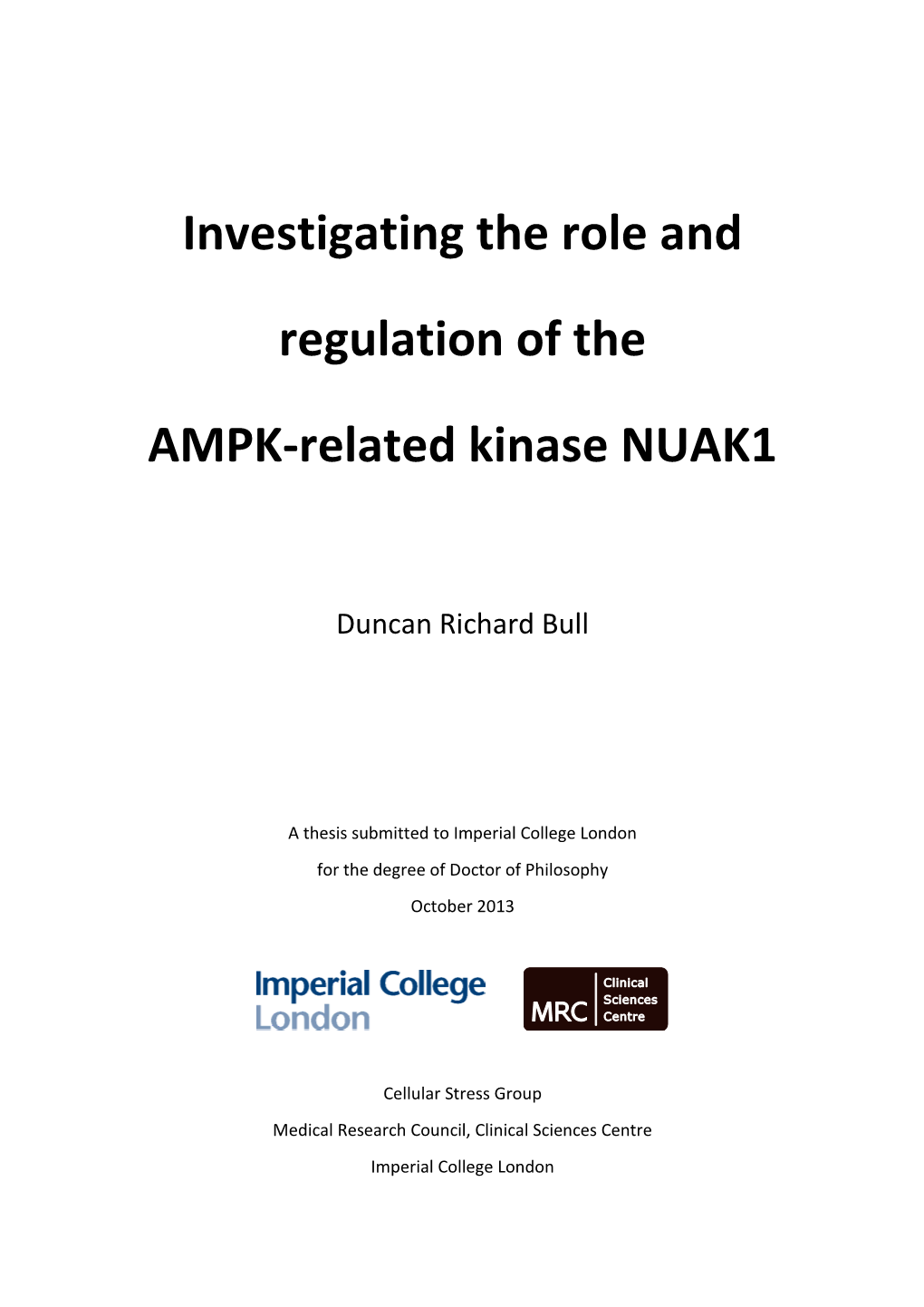 Investigating the Role and Regulation of the AMPK-Related Kinase NUAK1