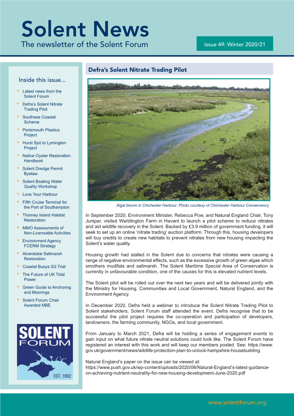 Solent News the Newsletter of the Solent Forum Issue 49: Winter 2020/21