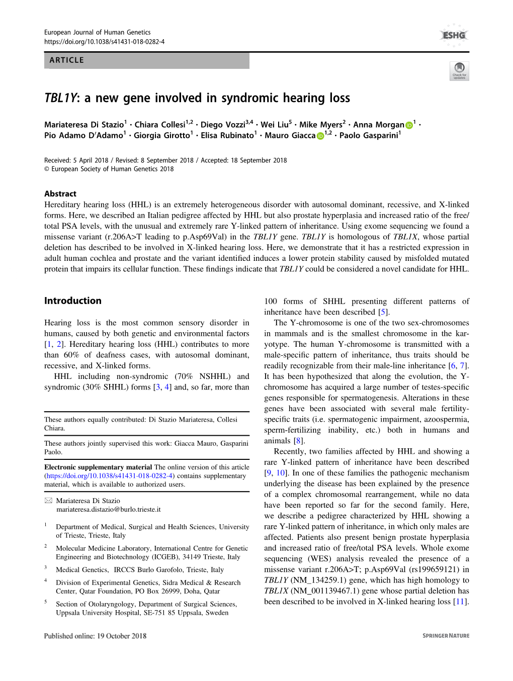 TBL1Y: a New Gene Involved in Syndromic Hearing Loss