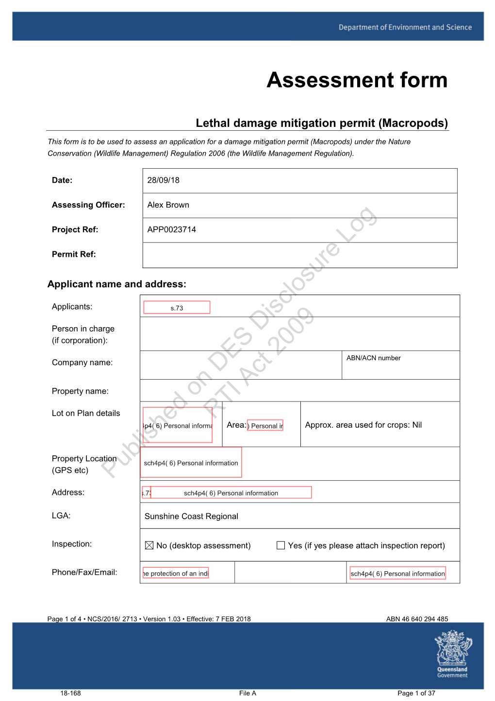 Published on DES Disclosure Log RTI Act 2009