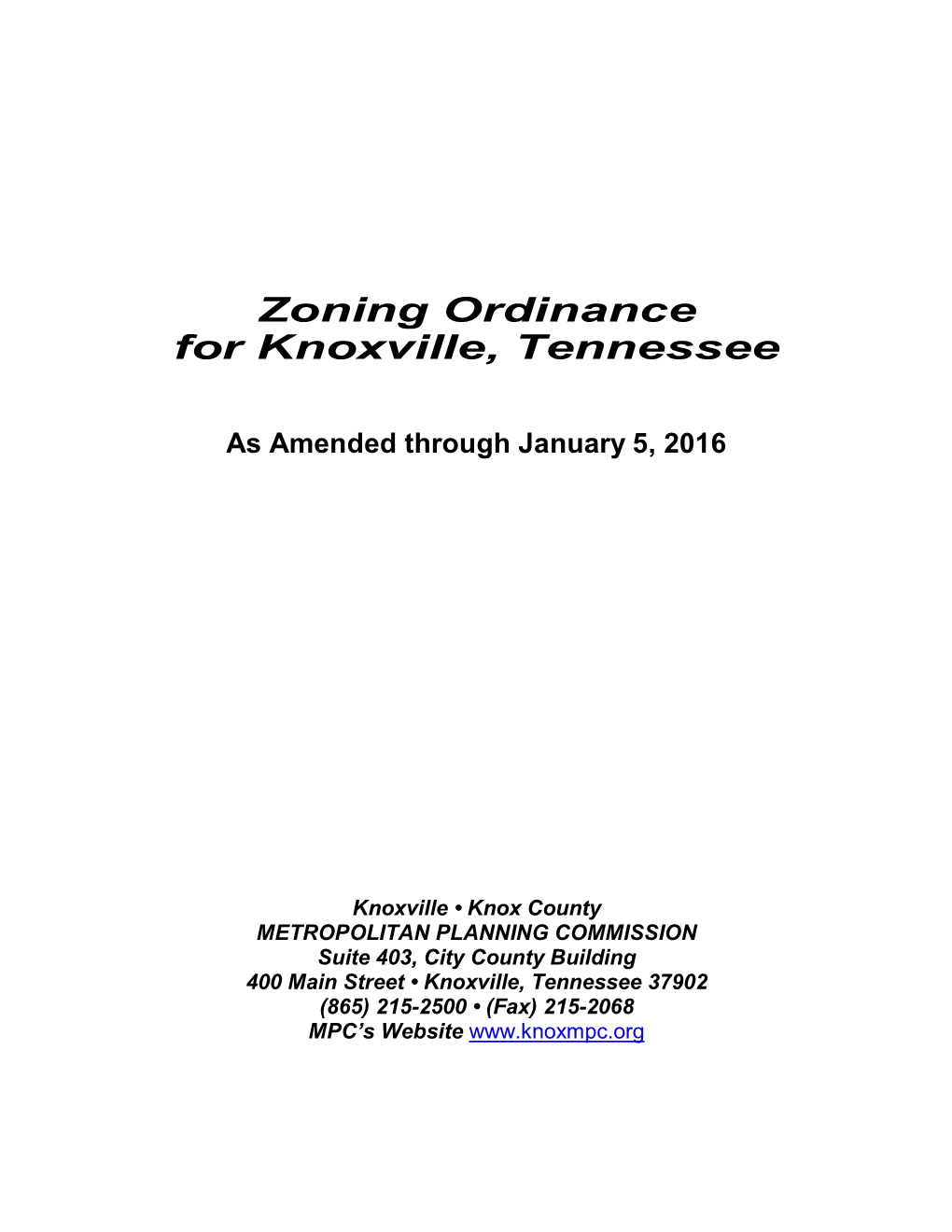 Zoning Ordinance for Knoxville, Tennessee
